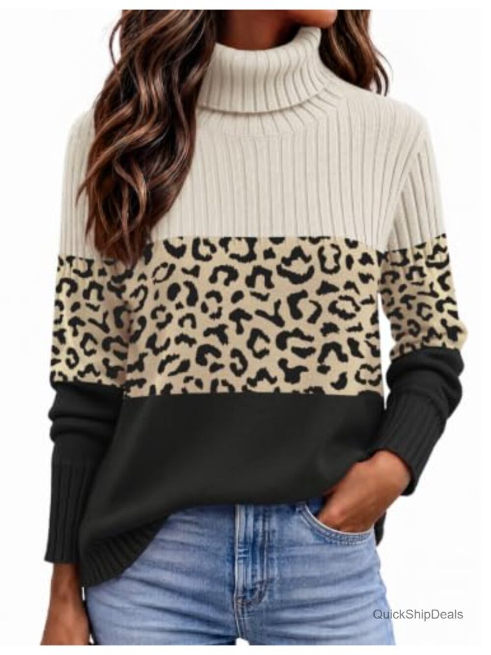 Turtleneck Sweater Ribbed Knit Pullover Long Sleeve Fall Winter Tops
